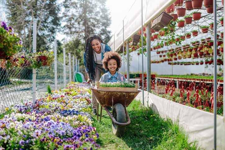 Mom & Son in Garden Center